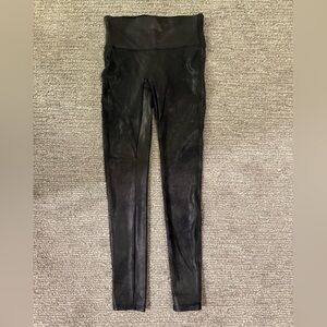 SPANX Faux Leather Leggings Black High Rise Shaping Size Medium